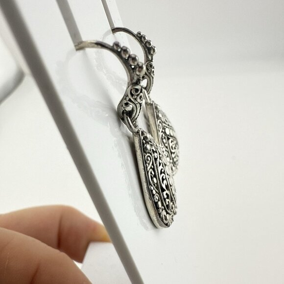 Sarda Sterling Silver Earrings Teardrop Filigree Pebbled Bali Scrollwork 925 JTV - Picture 5 of 11